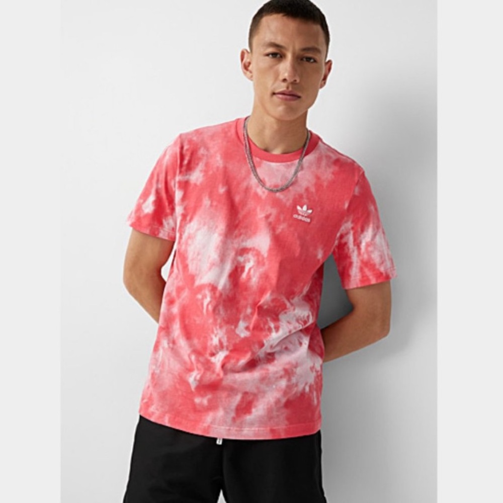 ADIDAS Men's Trefoil Embroidered Logo Tie-Dye Cotton Short Sleeve T-Shirt Size S
